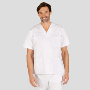 Blusa sanitaria unisex pico sarga blanca