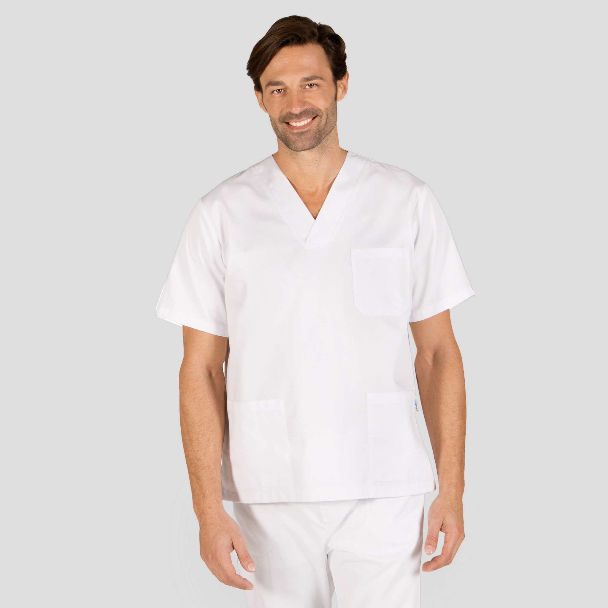 Blusa sanitaria unisex pico sarga blanca